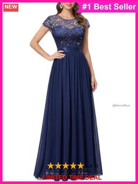Scoop Neck Sequin Lace A-Line Maxi Dress Short Sleeve Formal Bridesmaid